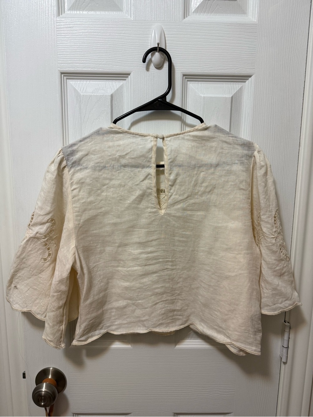 Abercrombie & Fitch angel sleeve embroidered cropped 100% linen blouse - Picture 7 of 9
